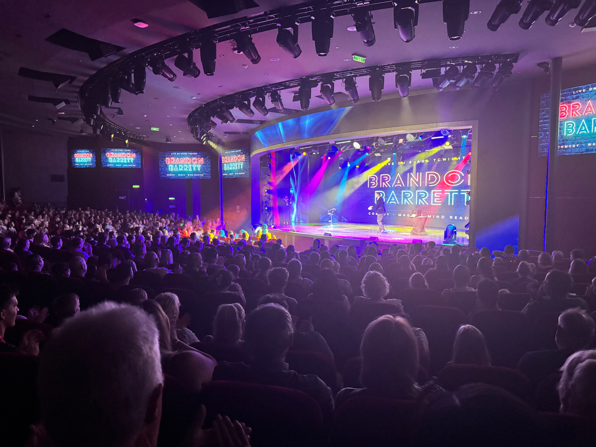 Packed theatre audience watching a live show